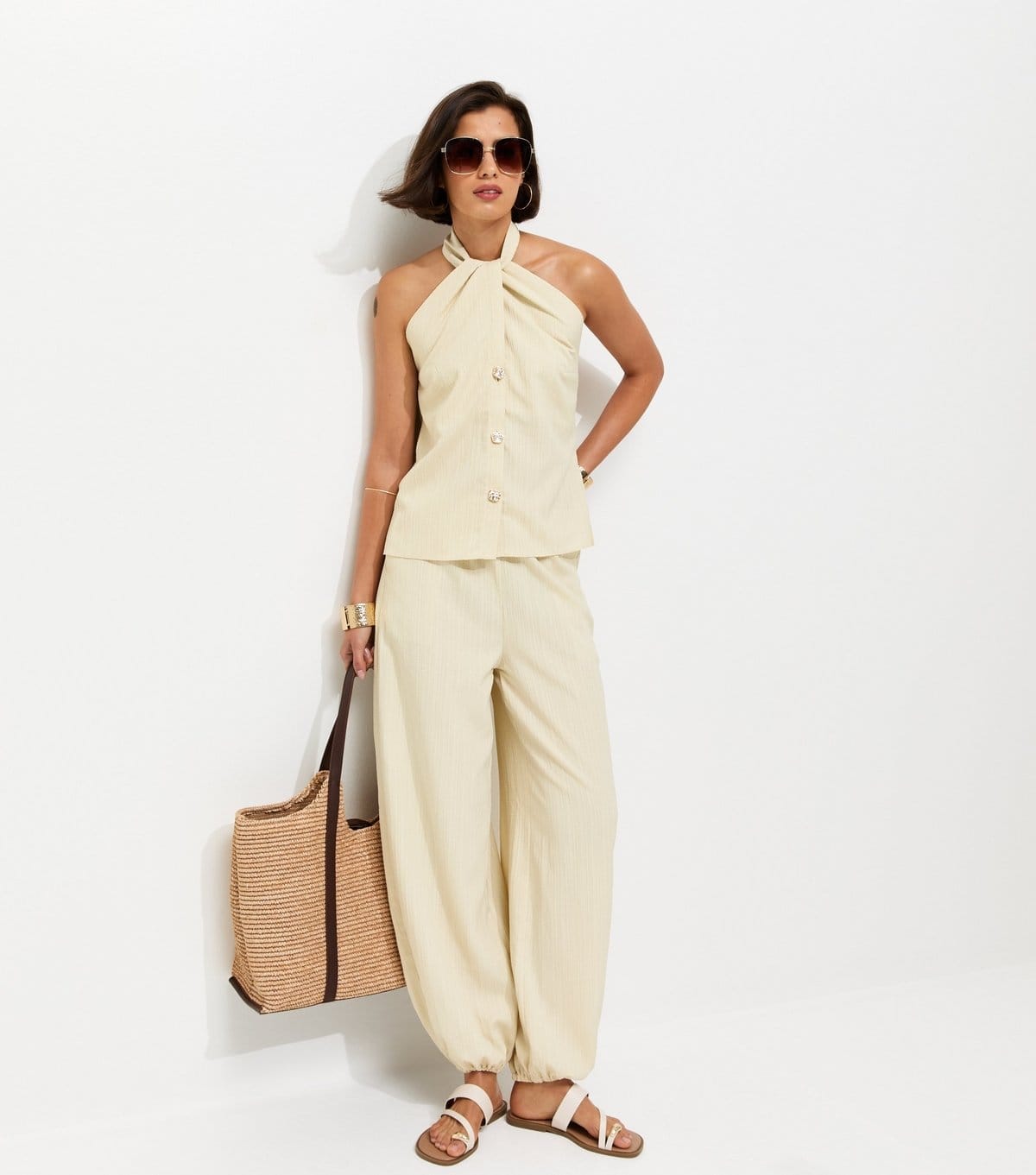 New Look Women's Stone Button Detail Halter Neck Waistcoat Top New Look - 4