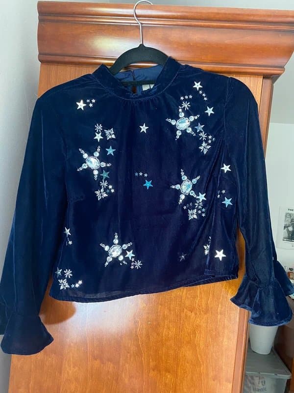 ASOS ASOS Embellished star navy velvet top