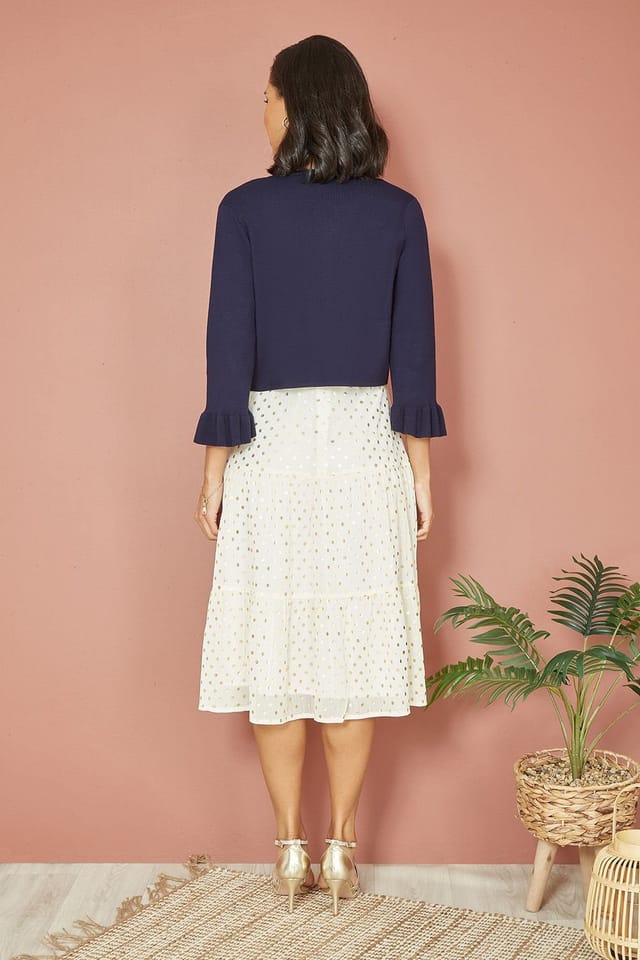 Yumi Yumi Women's Navy Cropped Cardigan With Bell Sleeves - 3