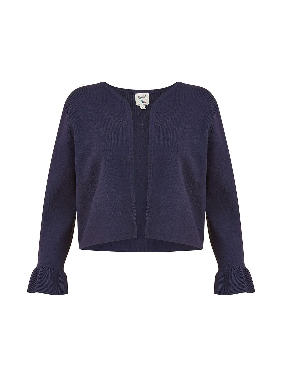 Yumi Yumi Women's Navy Cropped Cardigan With Bell Sleeves - 4
