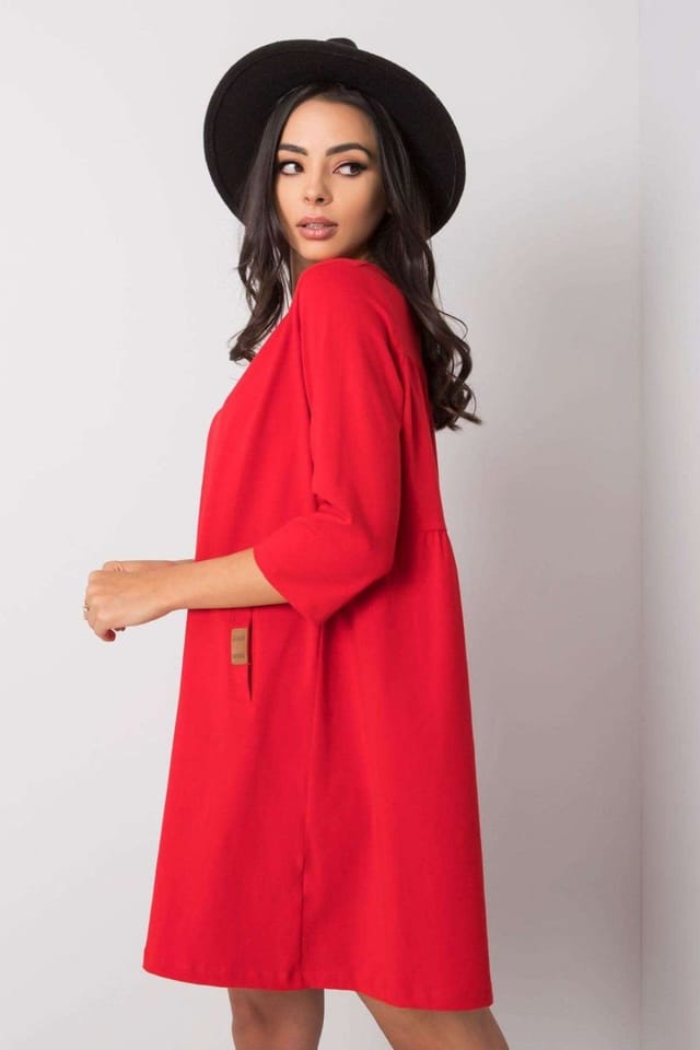 Love Lace Love Lace Women's Loose 3/4 Sleeve Pocket Dress in Red - 2