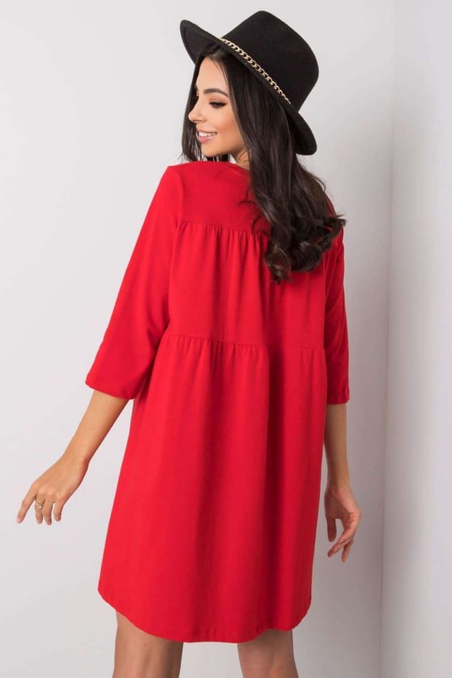 Love Lace Love Lace Women's Loose 3/4 Sleeve Pocket Dress in Red - 3
