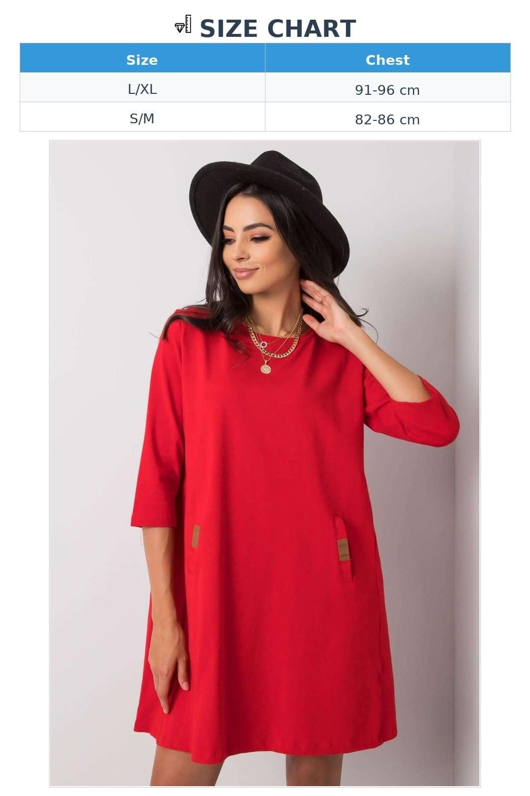 Love Lace Love Lace Women's Loose 3/4 Sleeve Pocket Dress in Red - 4