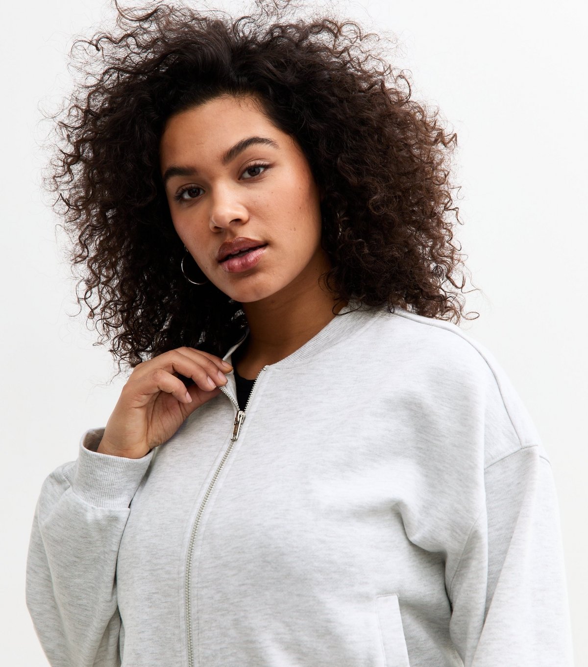 New Look Women's Plus Size Light Grey Zip Up Cropped Bomber Jacket Curves New Look - 2
