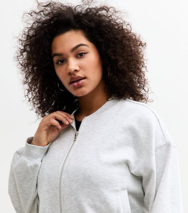 New Look Women's Plus Size Light Grey Zip Up Cropped Bomber Jacket Curves New Look - 2