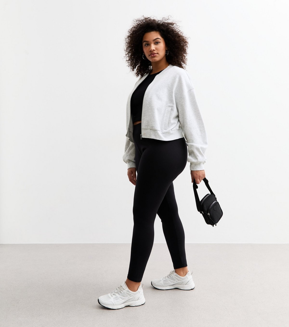 New Look Women's Plus Size Light Grey Zip Up Cropped Bomber Jacket Curves New Look - 3