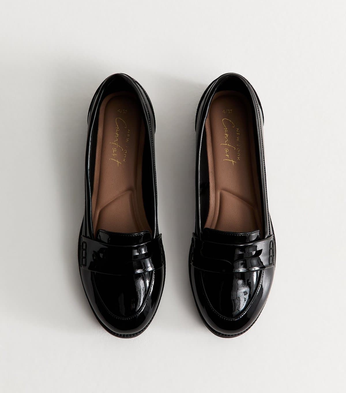 New Look Women's Black Faux Patent Leather Penny Loafers Vegan New Look