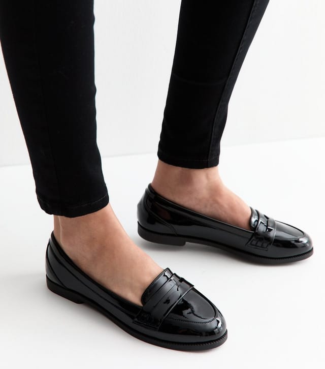 New Look Women's Black Faux Patent Leather Penny Loafers Vegan New Look - 2