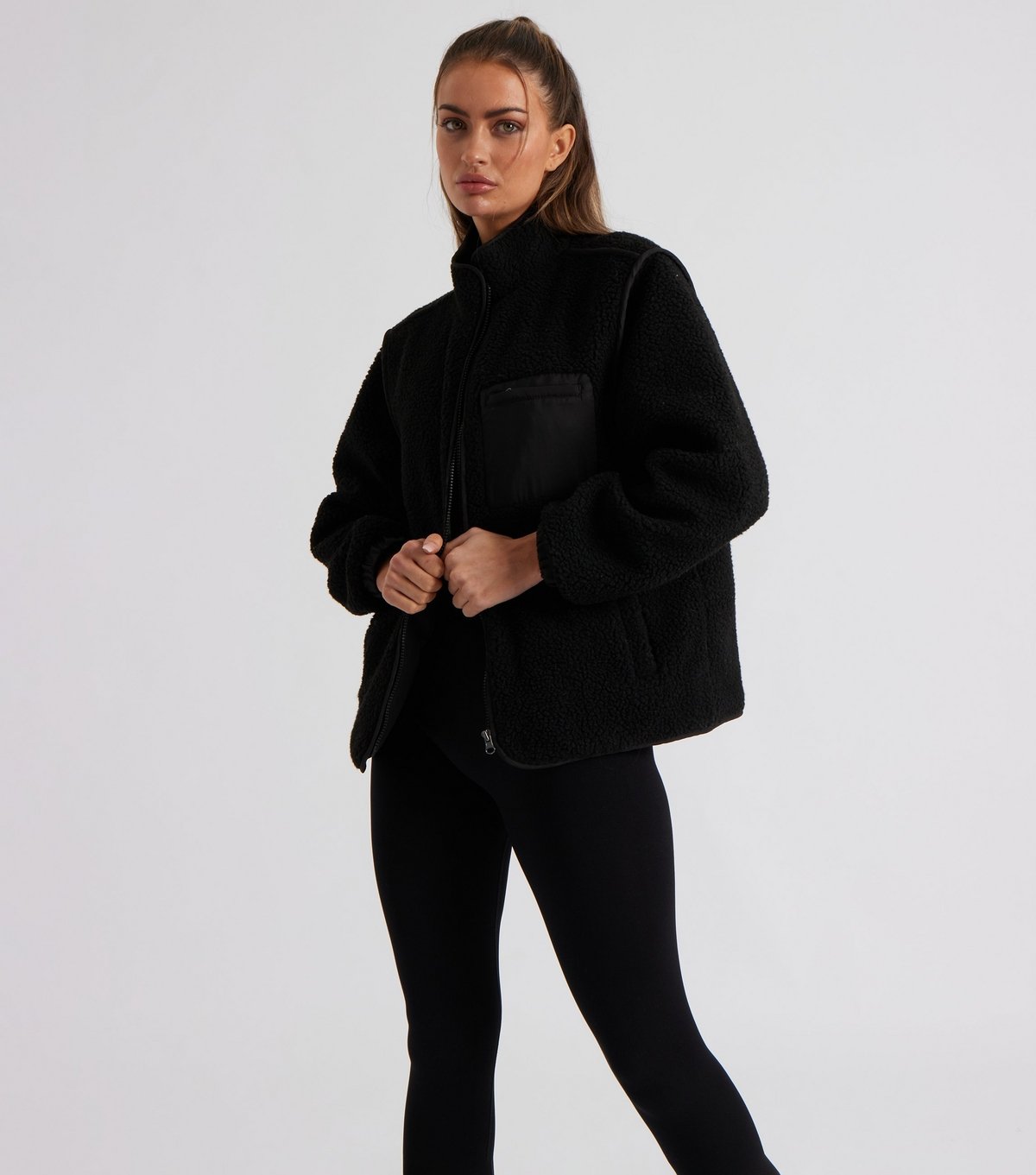 Urban Bliss Women's Black Fleece Jacket Urban Bliss New Look - 2