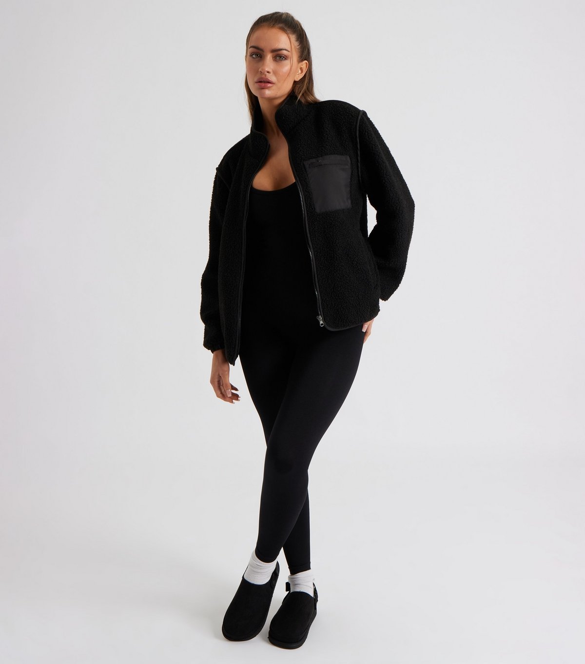 Urban Bliss Women's Black Fleece Jacket Urban Bliss New Look - 3