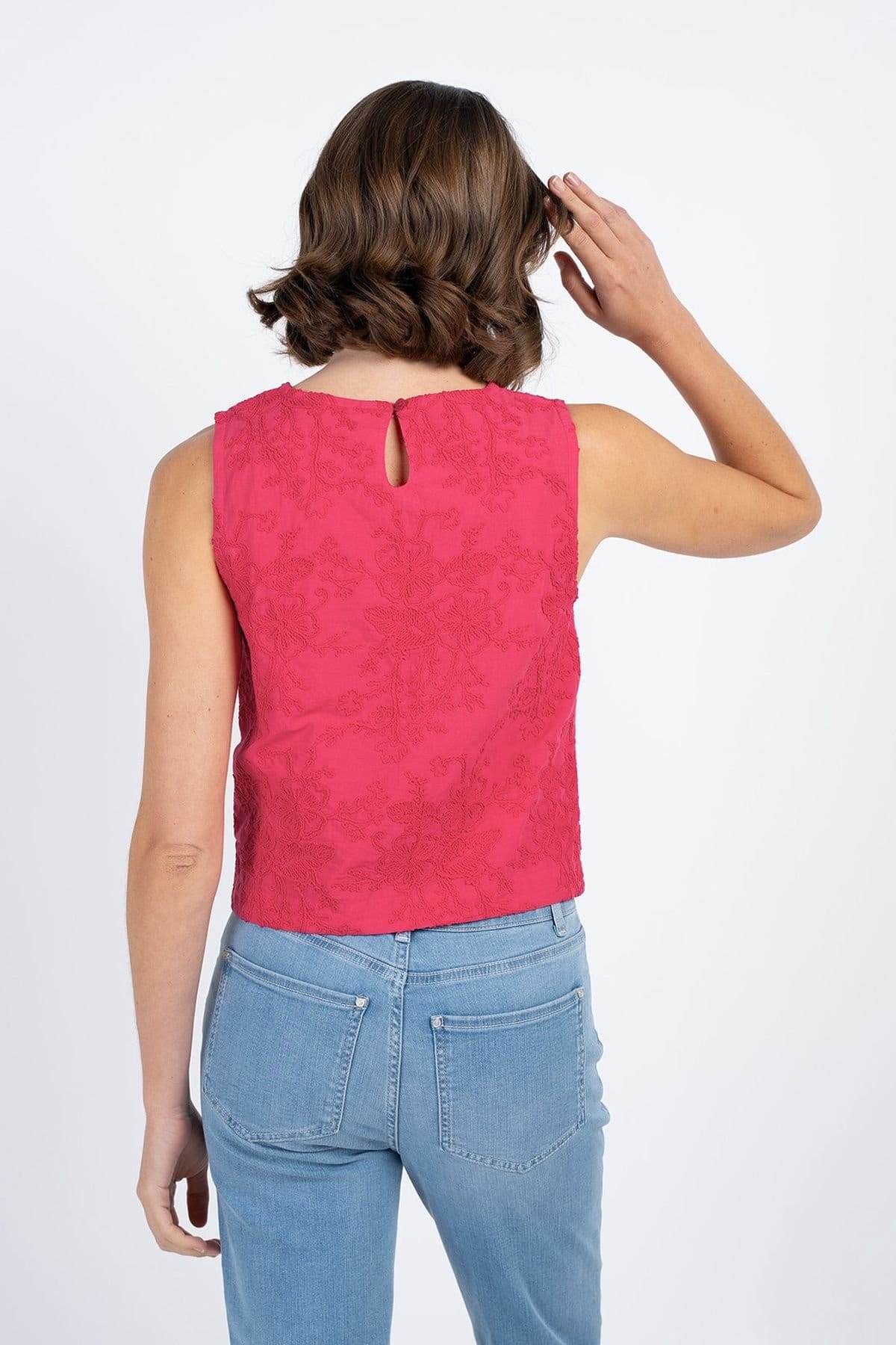Kettlewell Kettlewell Women's Embroidered Sleeveless Shell Top in Bright Pink - 4