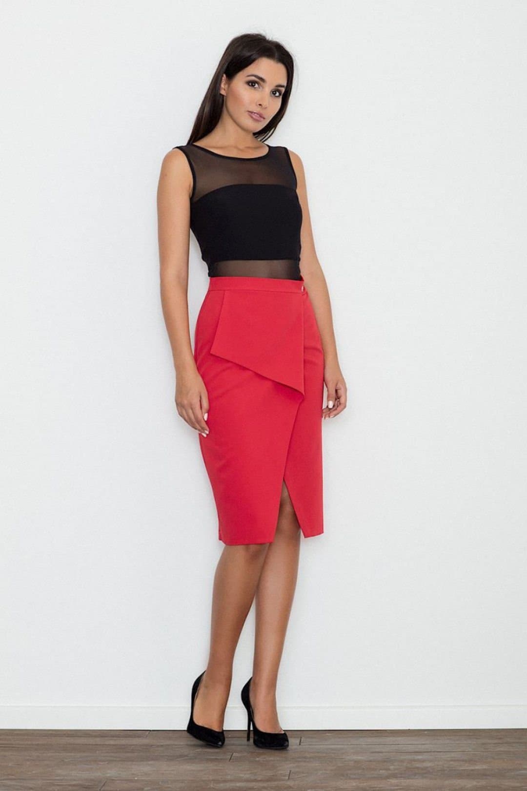 Love Lace Love Lace Women's Classic Cotton Skirt With Front Flap Belt in Red