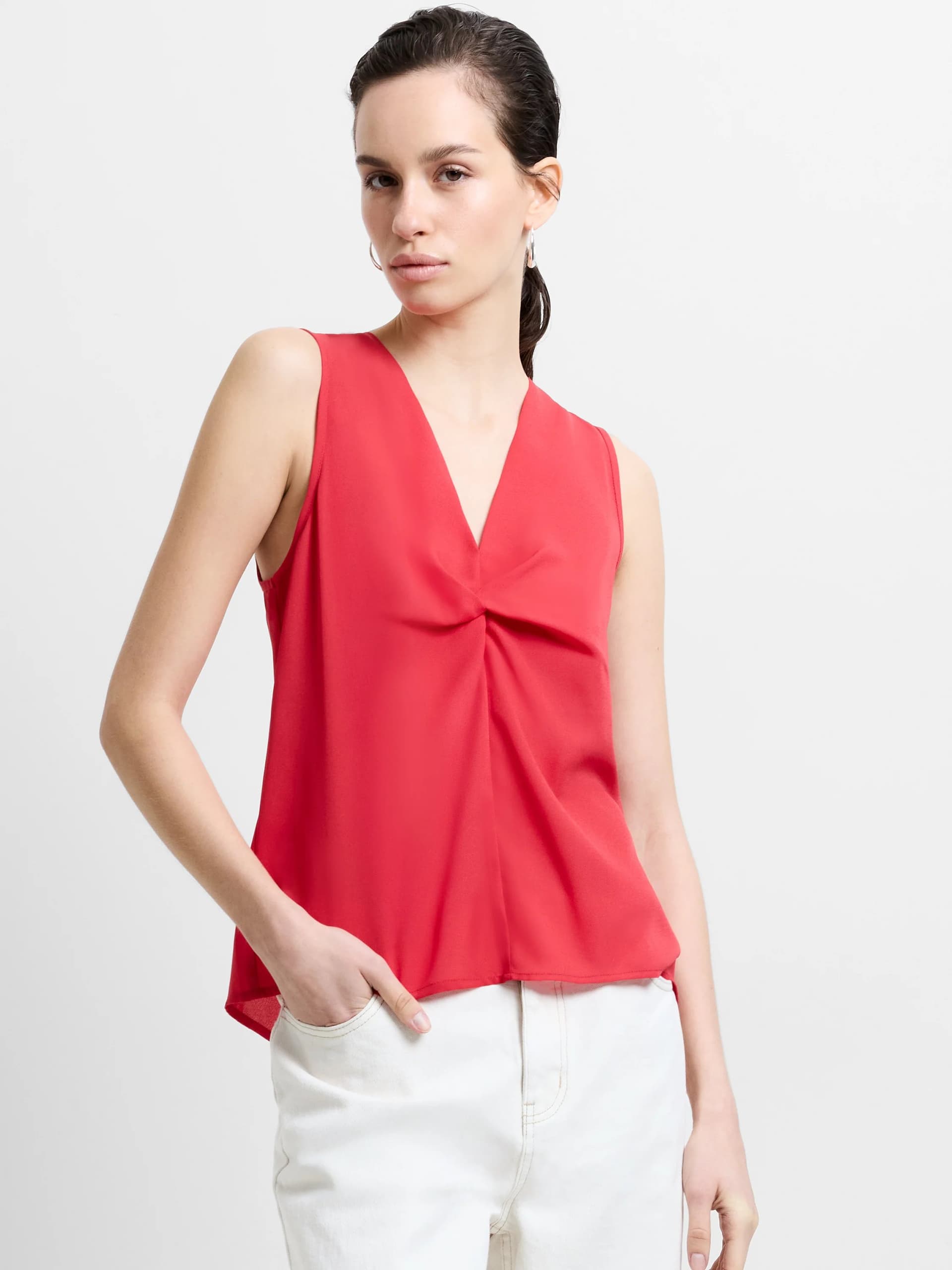 French Connection Mila Georgette Front Twist Top Watermelon Red