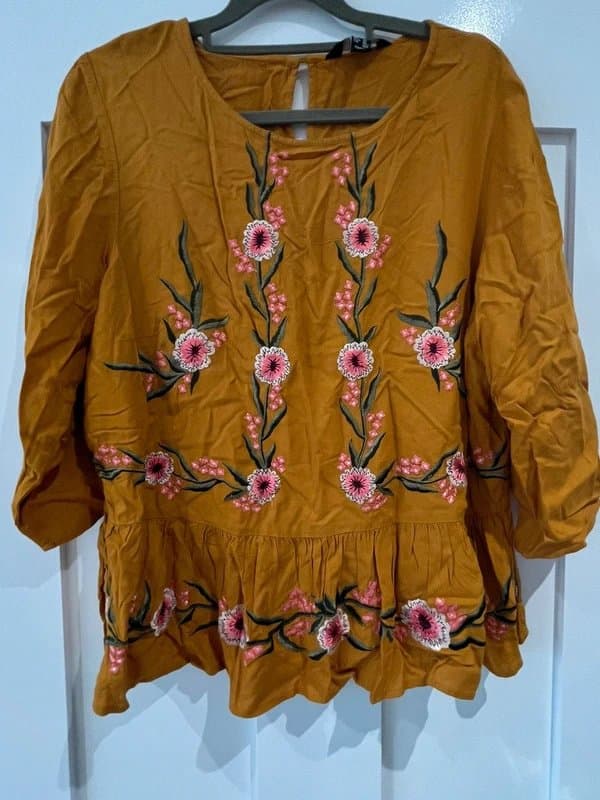 New Look New look embroidered mustard peplum top