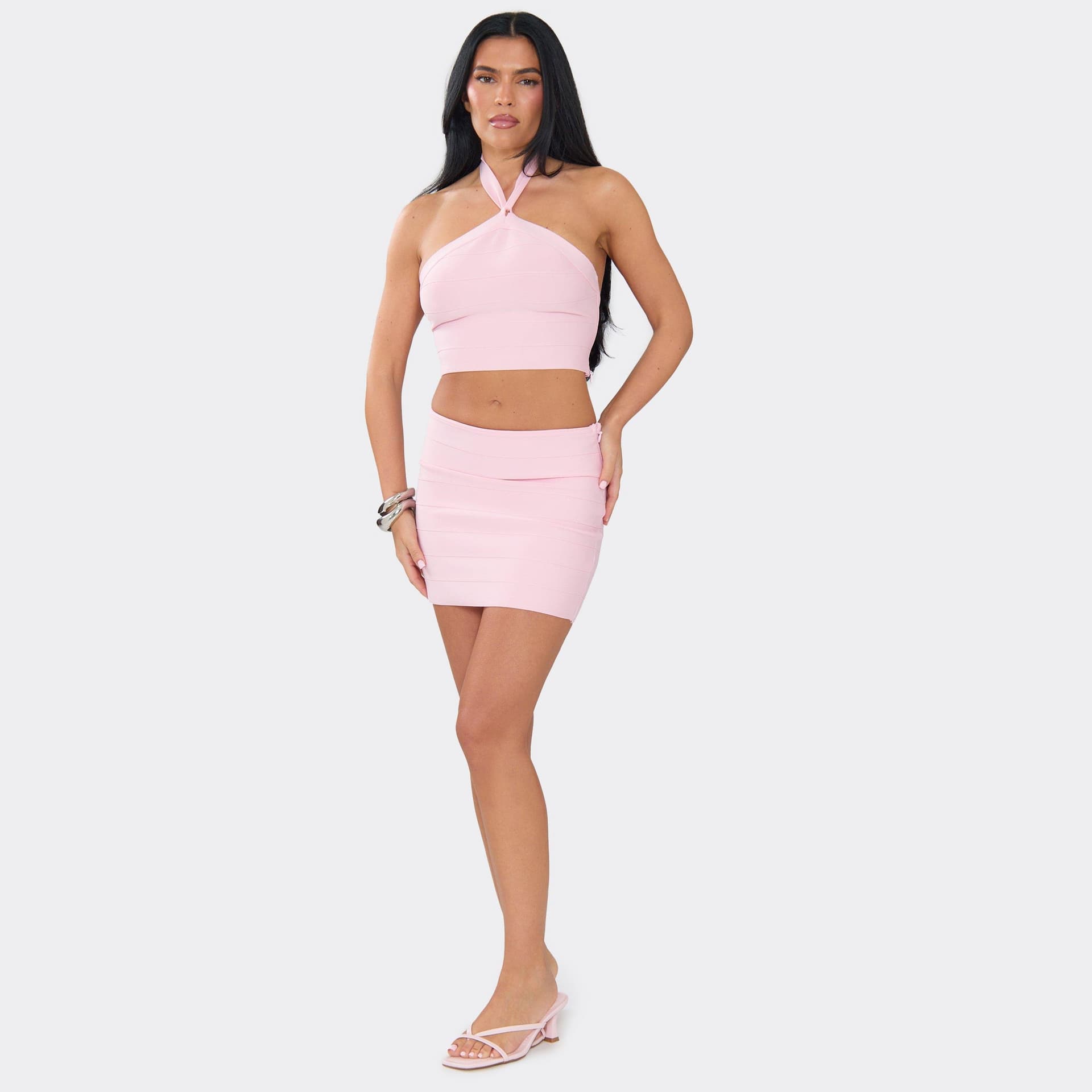 EGO Mid Waist Mini Skirt In Pink Bandage, Women's Size UK 6
