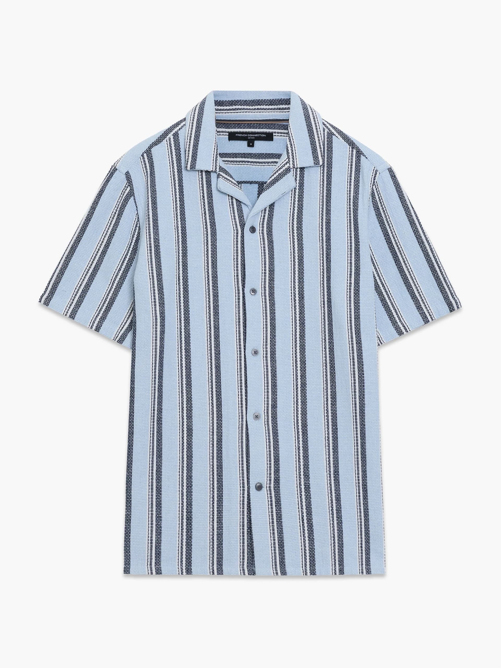 French Connection Short Sleeve Blue Striped Revere Collar Shirt Ballad Blue/White/Navy