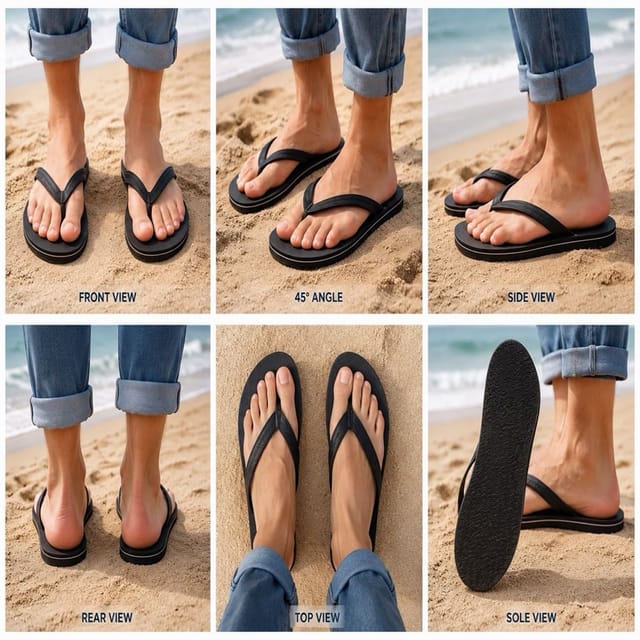 LARANGE LARANGE Men's Classic Beach Flip-Flops - Lightweight Casual Toe Post Sandals in Black - 2