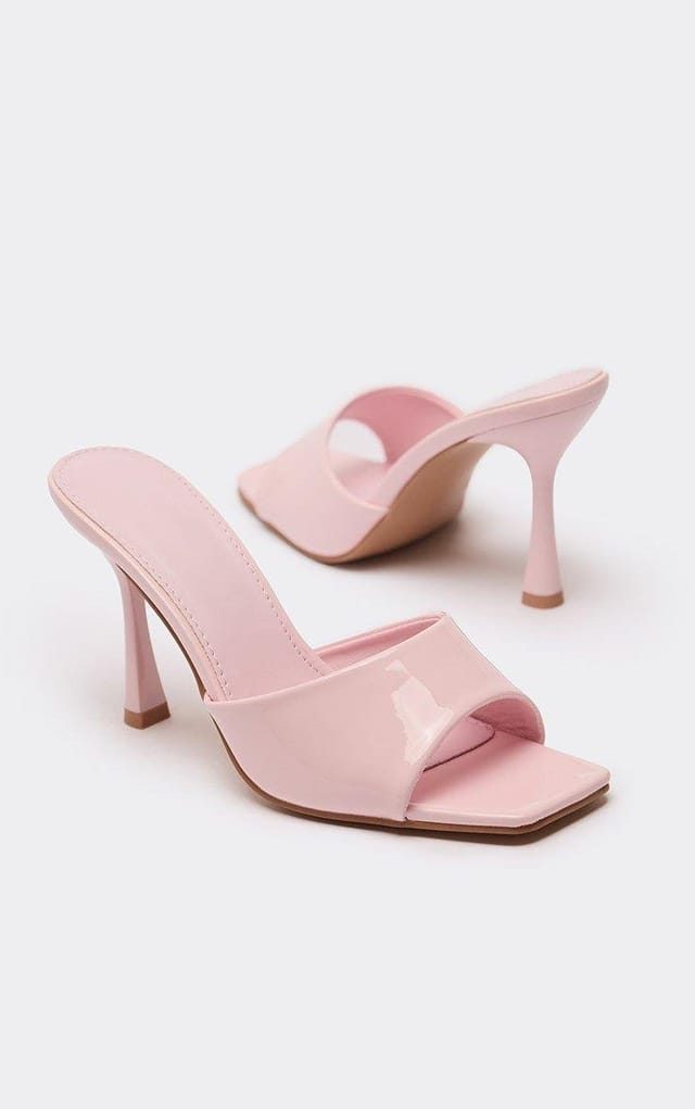 EGO Gaia Square Peep Toe Stiletto Heeled Mule In Pink Patent, Women's Size UK 5 - 2