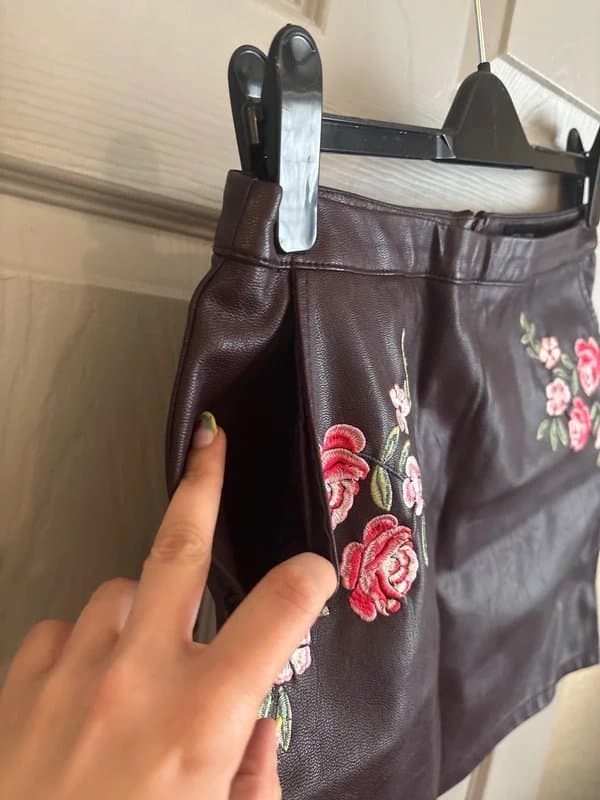 New Look New Look Floral Purple Burgundy Leather Mini Skirt