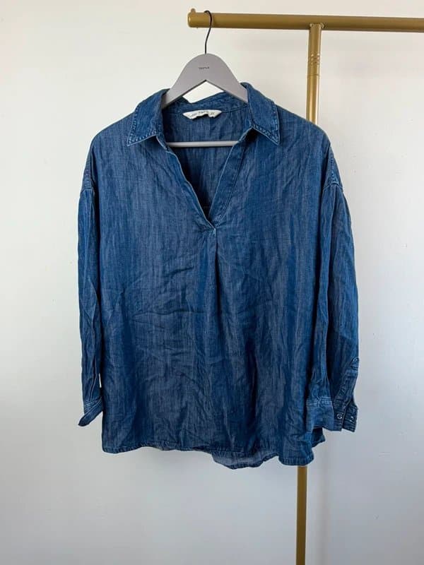 F&F F&F blue denim look oversized shirt blouse UK 14