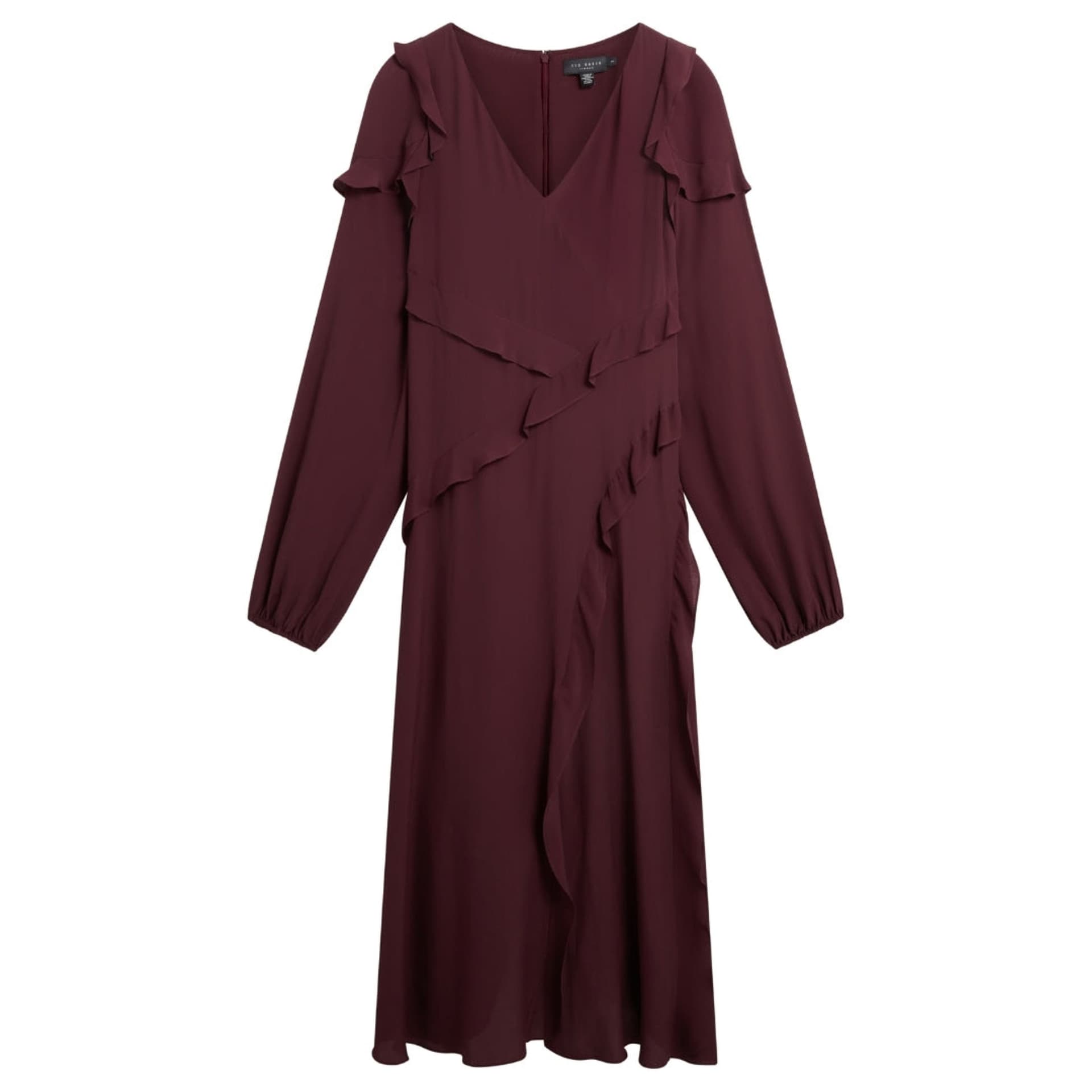 Ted Baker Ted Baker Women's Long Sleeve V-neck Regular Fit Midi Dress in Wine