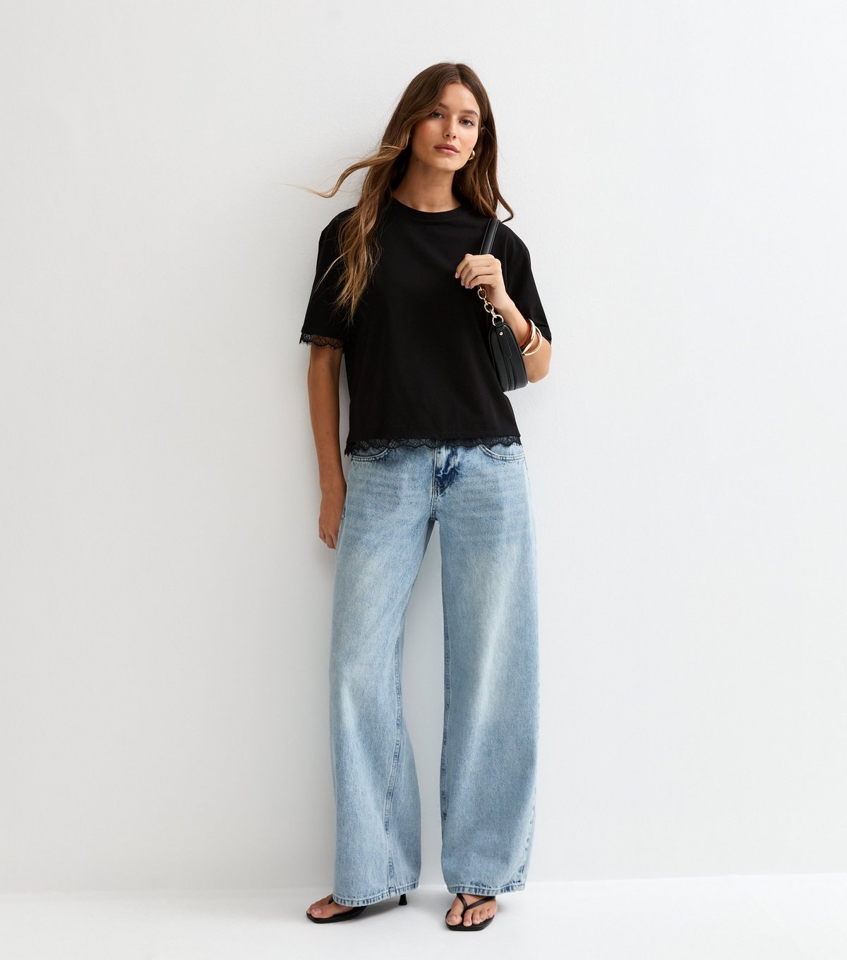 New Look Women's Black T-Shirt Lace Hem Boxy T-Shirt New Look - 3