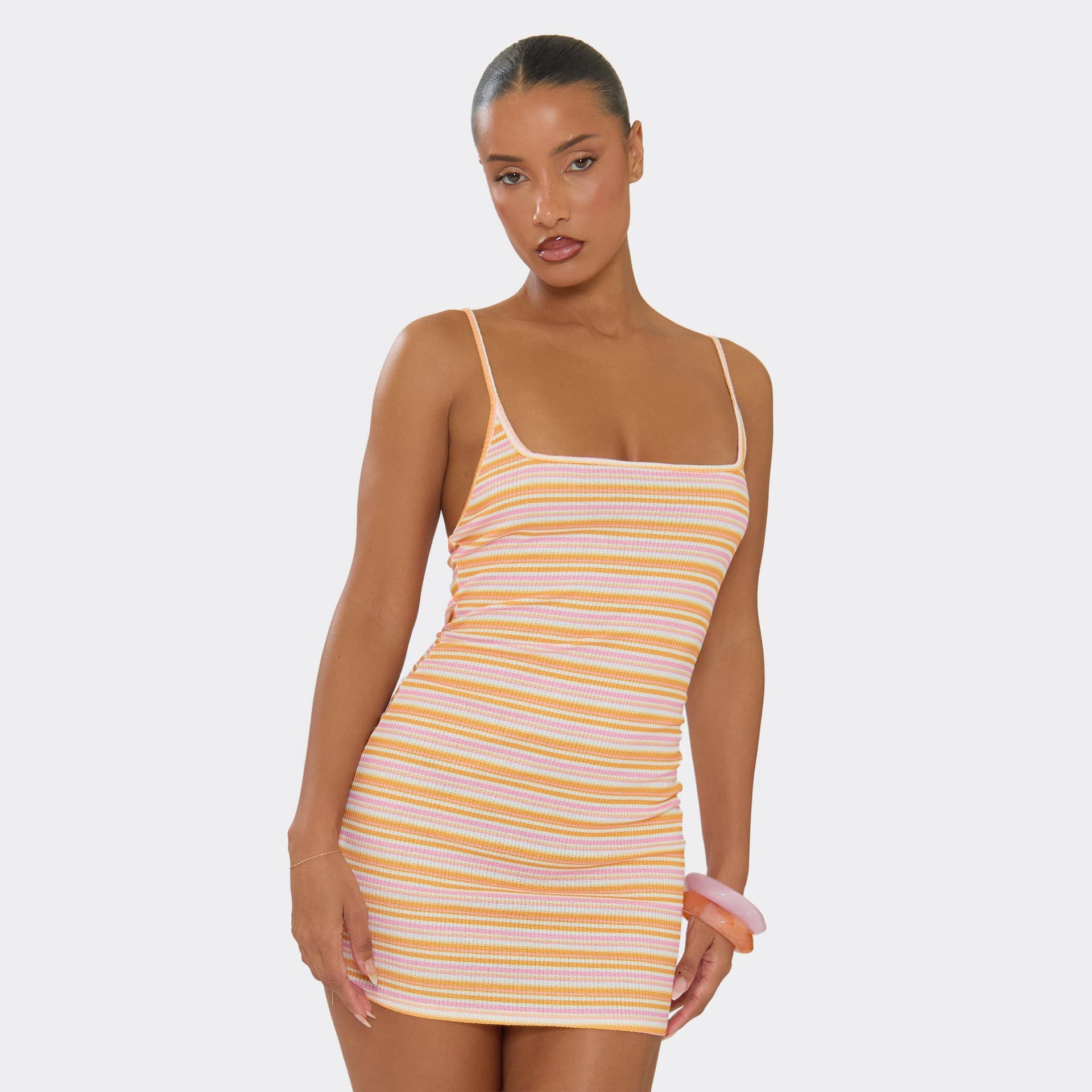 EGO Strappy Mini Dress In Multi Stripe, Women's Size UK 6