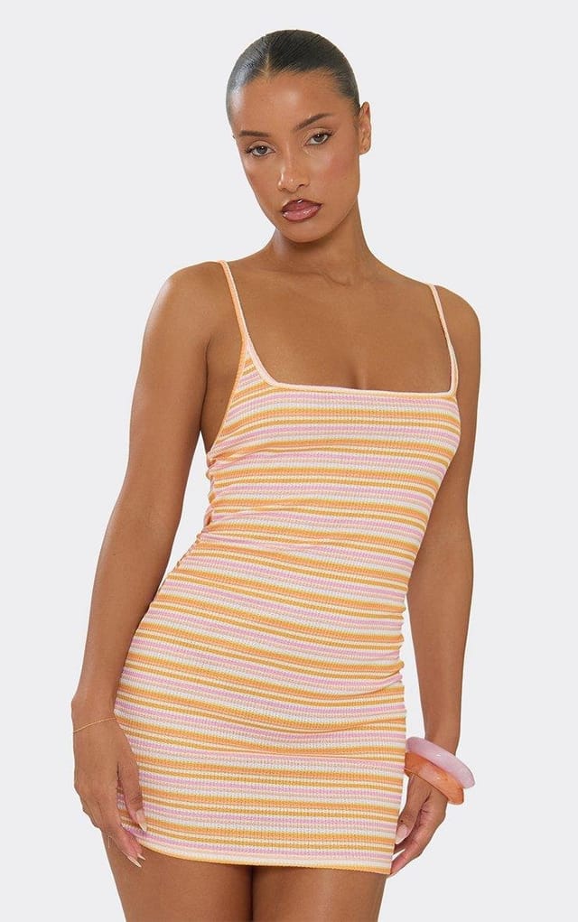 EGO Strappy Mini Dress In Multi Stripe, Women's Size UK 6 - 2