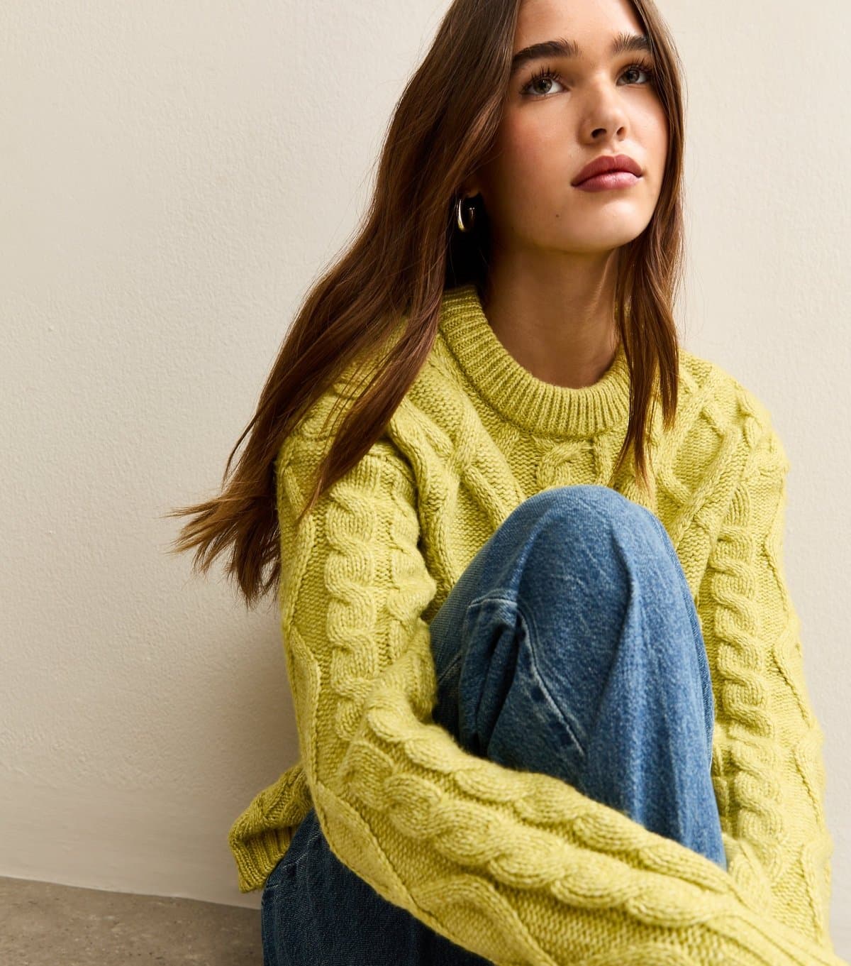 New Look Women's Bright Green Midweight Cable Knit Jumper New Look