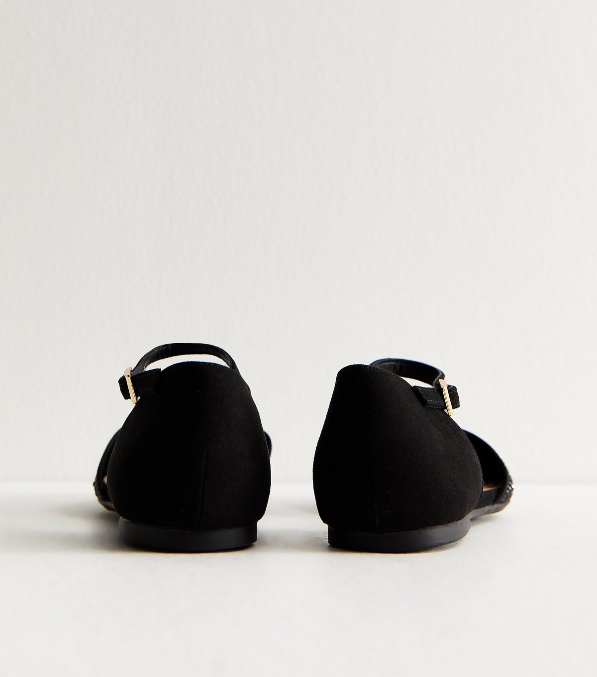 New Look Women's Black Bedazzled Pointed Toe Ankle Strap Ballerina Flats Vegan New Look - 4