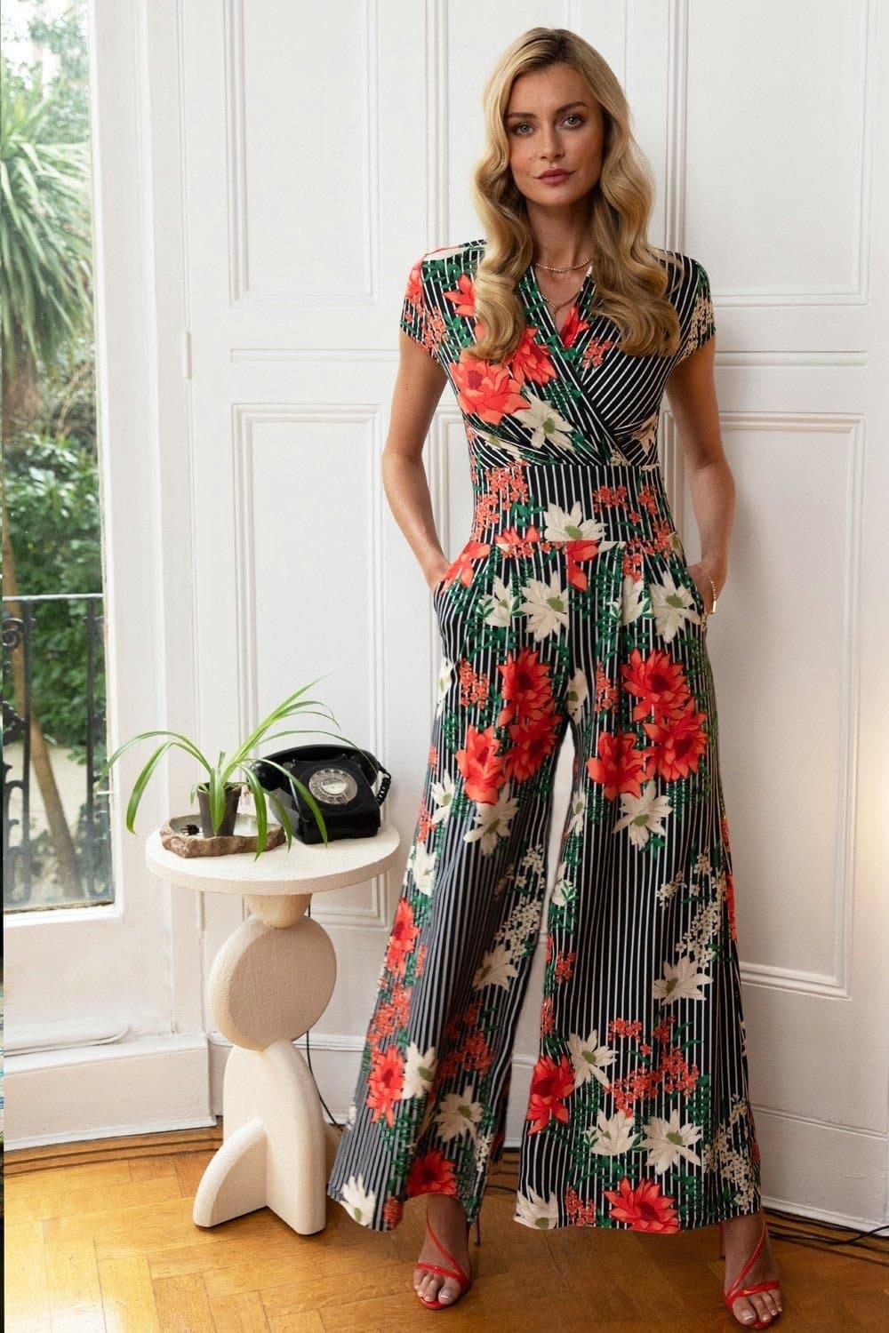 Hot Squash Hot Squash Women's Wideleg Jumpsuit with cap sleeve