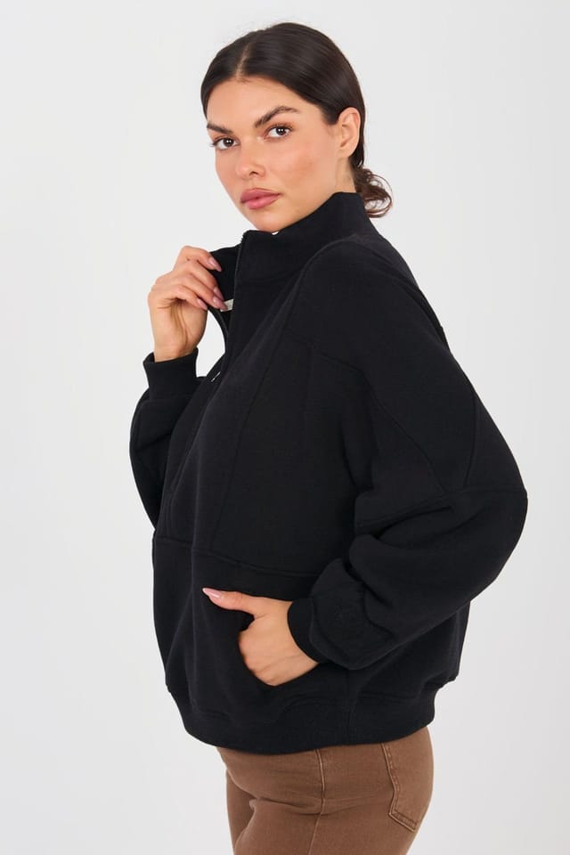 Love Lace Love Lace Women's Stand Up Collar Zip Sweatshirt with Pockets in Black - 2