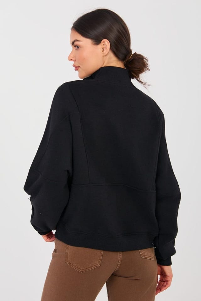 Love Lace Love Lace Women's Stand Up Collar Zip Sweatshirt with Pockets in Black - 3