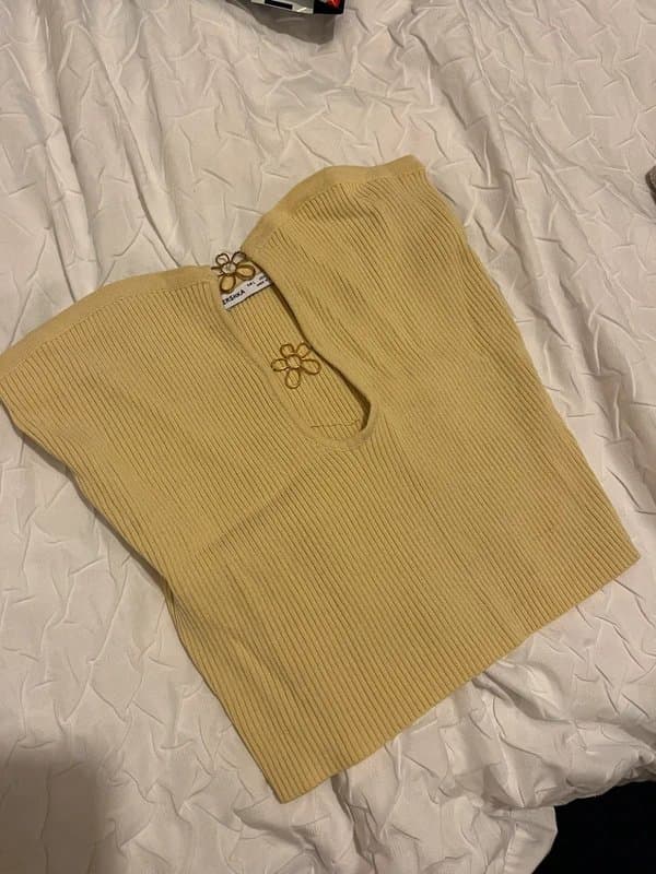 Bershka Bershka beige knitted top size L strapless top