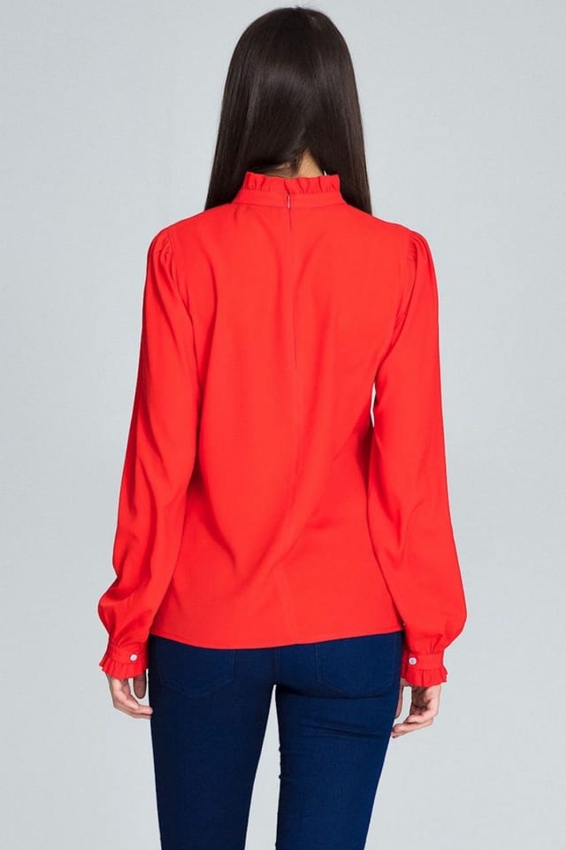 Love Lace Love Lace Women's Pleated Long Sleeve Blouse with Frill Cuff in Red - 2