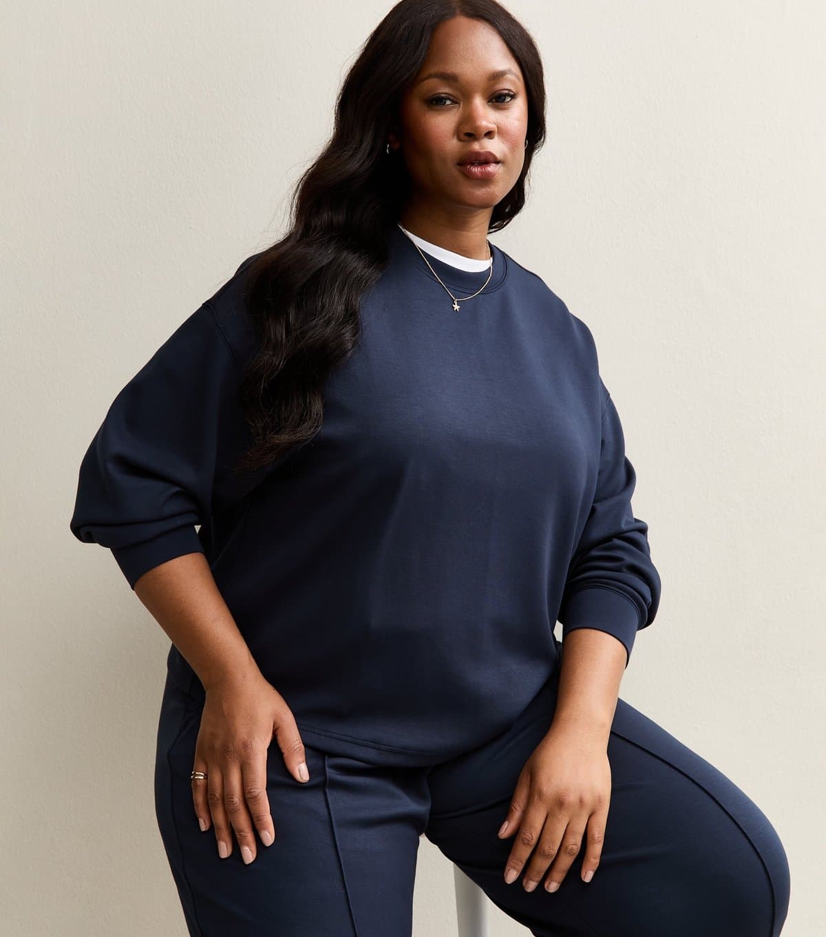 New Look Women's Plus Size Premium Navy Jersey Crew Neck Sweatshirt Curves New Look