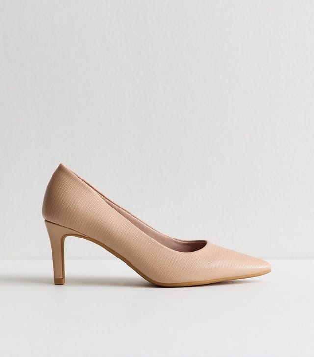 New Look Women's Light Pink Faux Leather Lizard Embossed Heeled Court Shoes Vegan New Look - 2