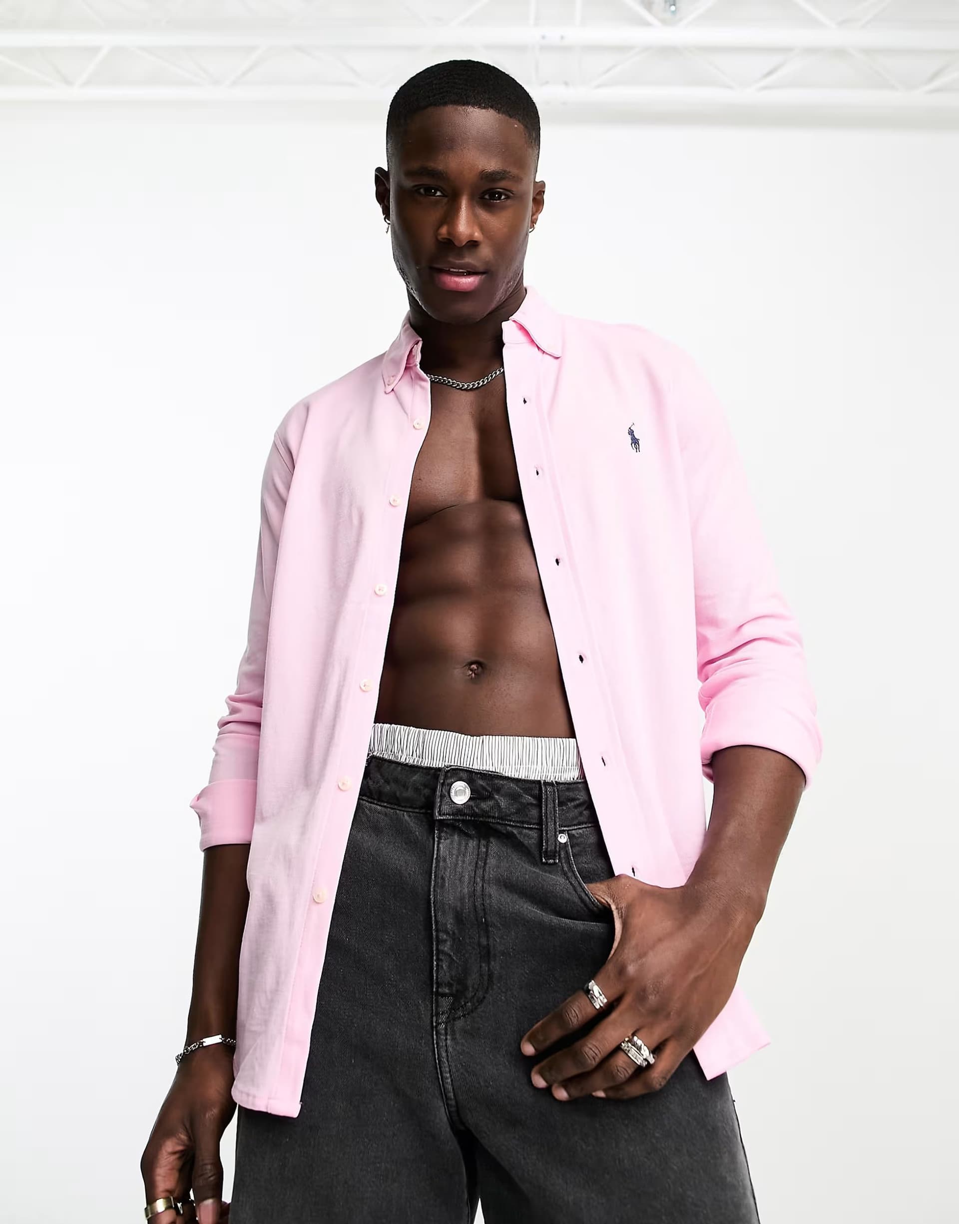 ASOS Polo Ralph Lauren icon logo button down pique shirt in pink