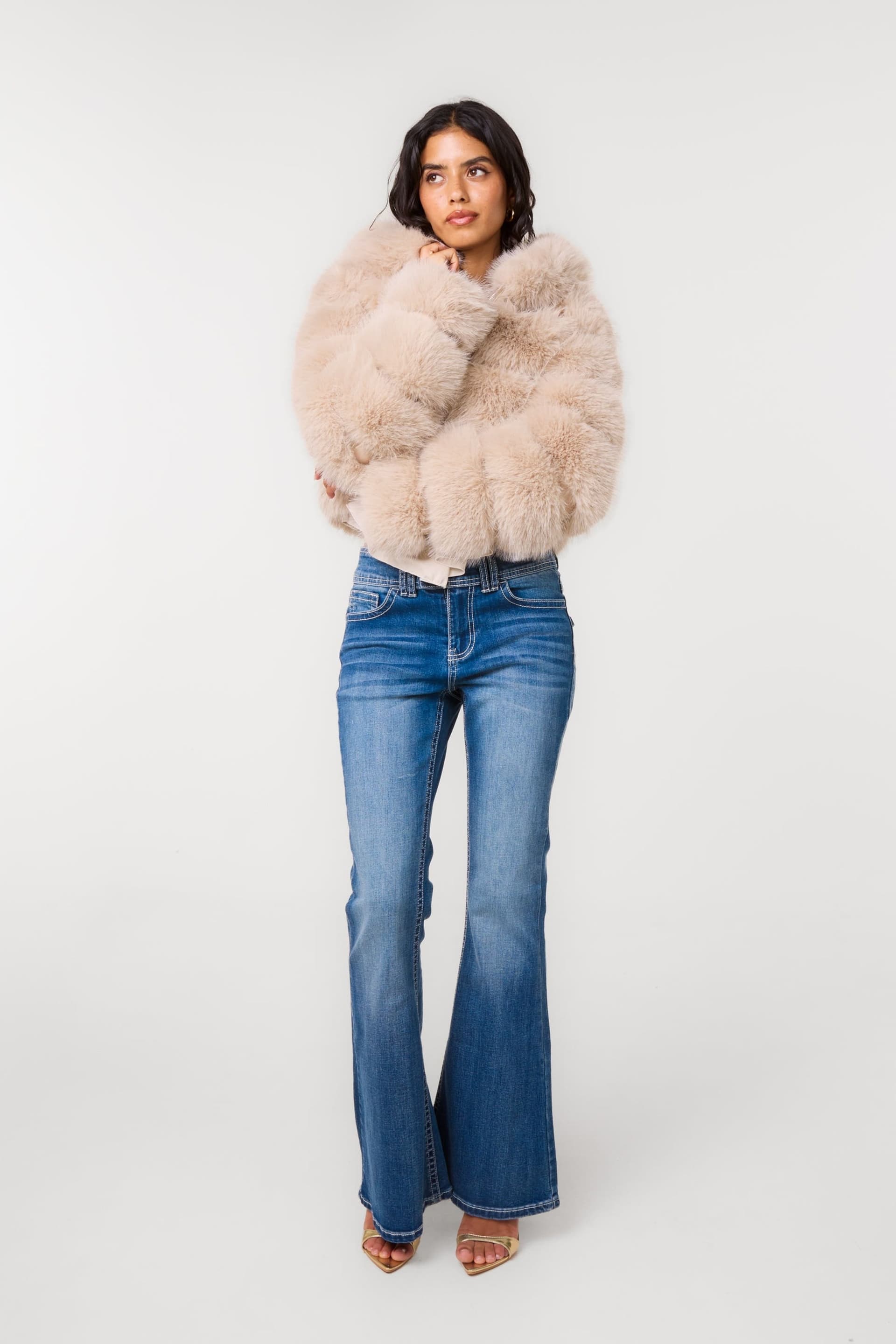 Pink Vanilla Pink Vanilla Women's Light Brown Hooded Pelted Fur Jacket