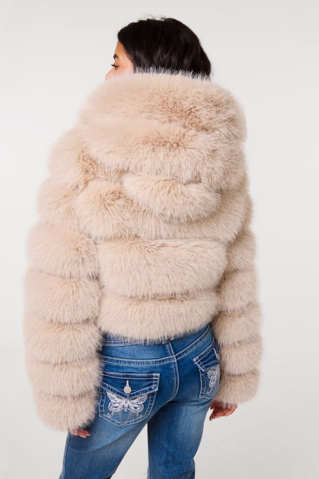 Pink Vanilla Pink Vanilla Women's Light Brown Hooded Pelted Fur Jacket - 2