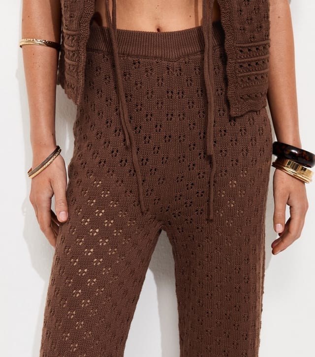 New Look Women's Dark Brown Pointelle Knit Flared Trousers New Look - 3