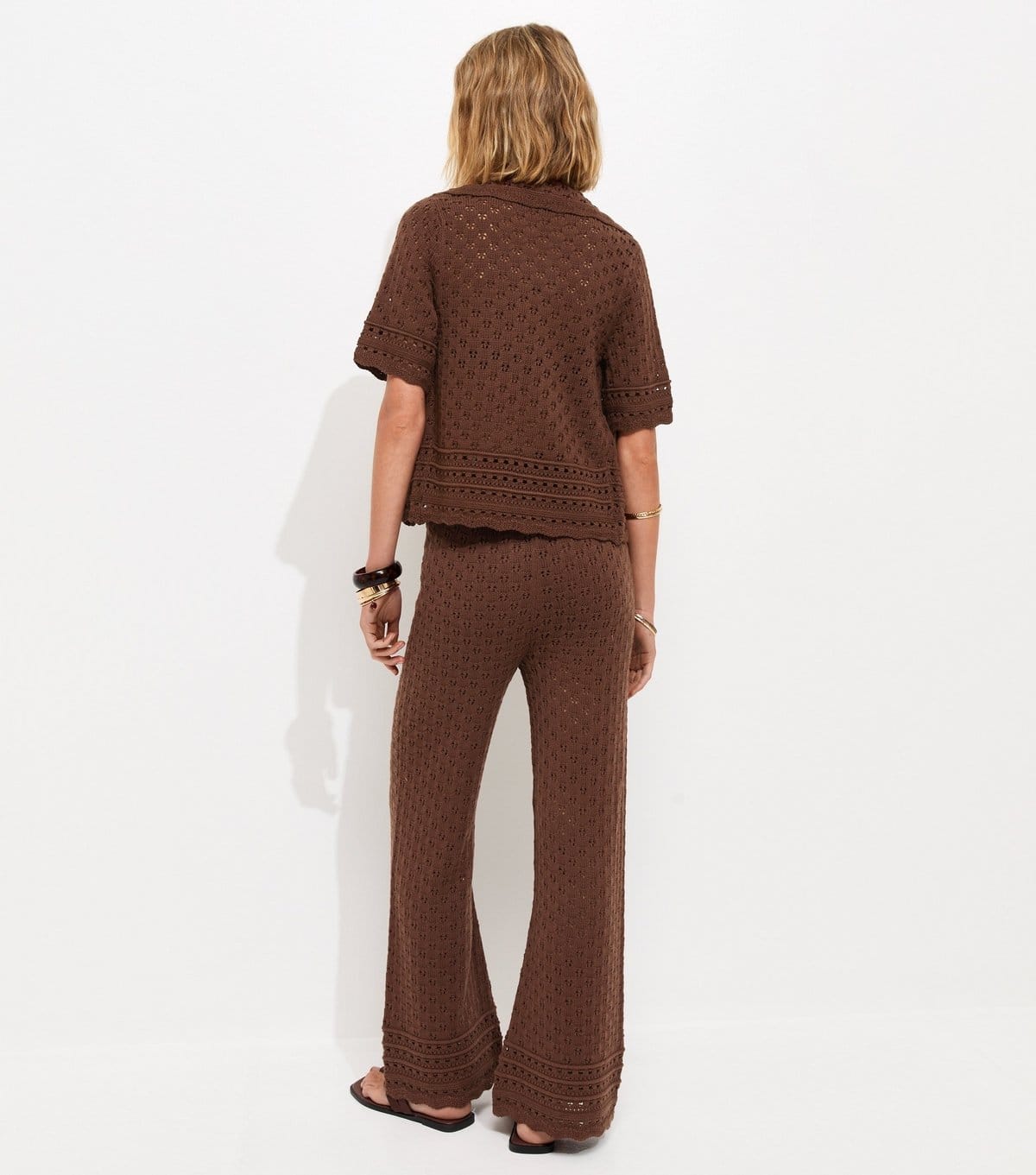 New Look Women's Dark Brown Pointelle Knit Flared Trousers New Look - 4