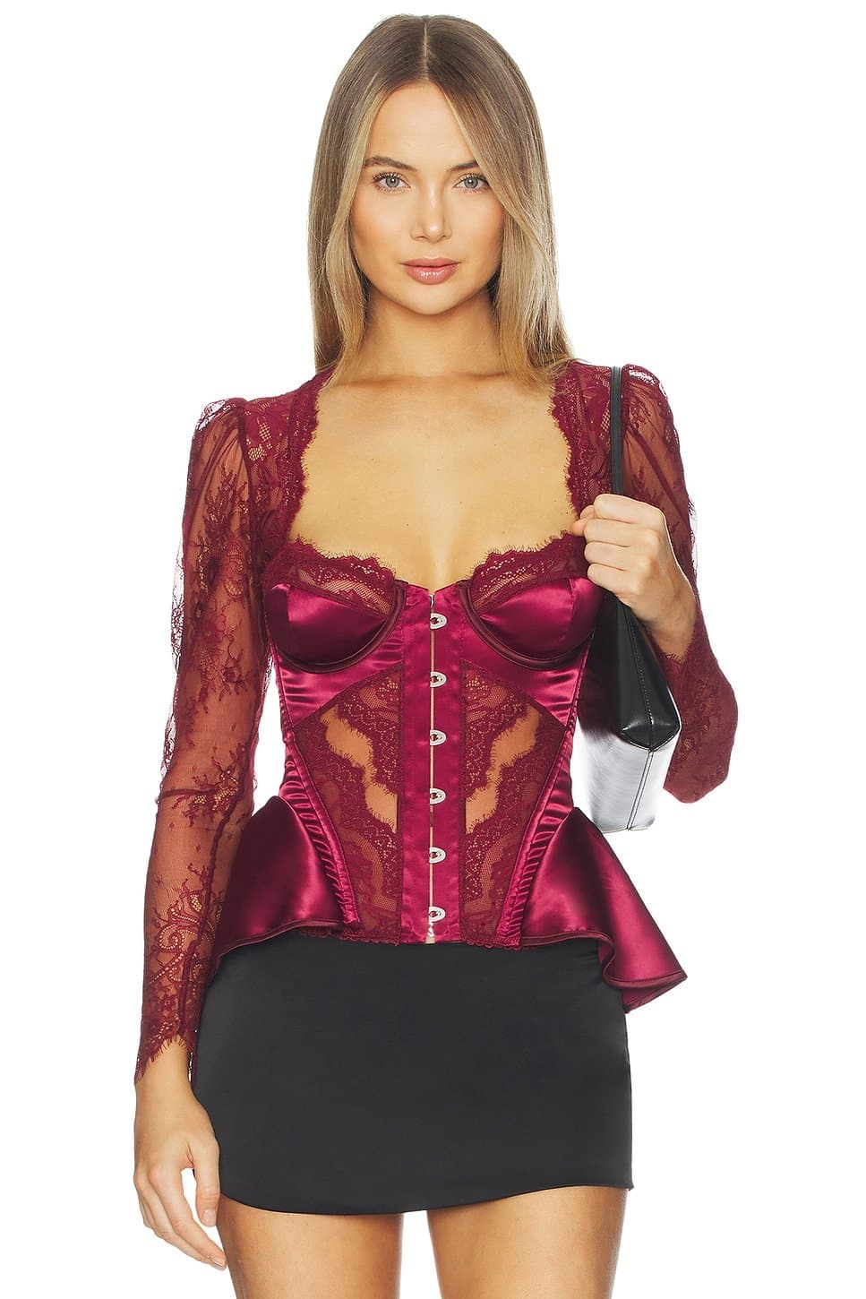 revolve Revolve Lace Long Sleeve Corset in Burgundy