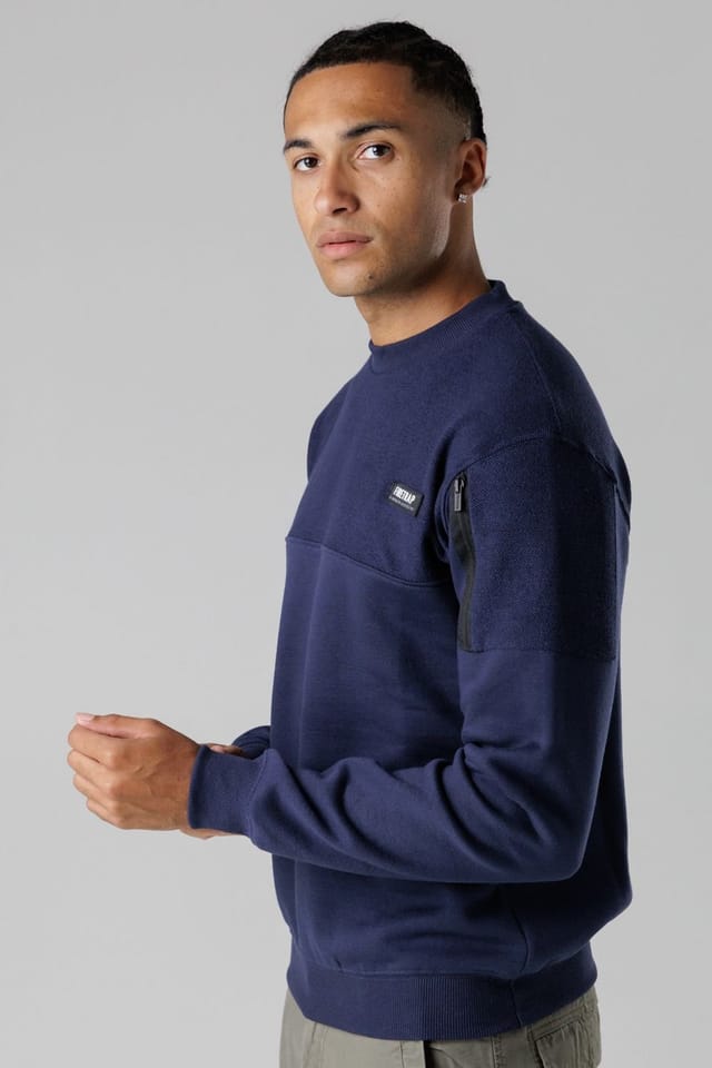 Firetrap Firetrap Men's Regular Fit Cotton Rich Crew Neck Sweatshirt with Sleeve Pocket in Dark Navy - 3