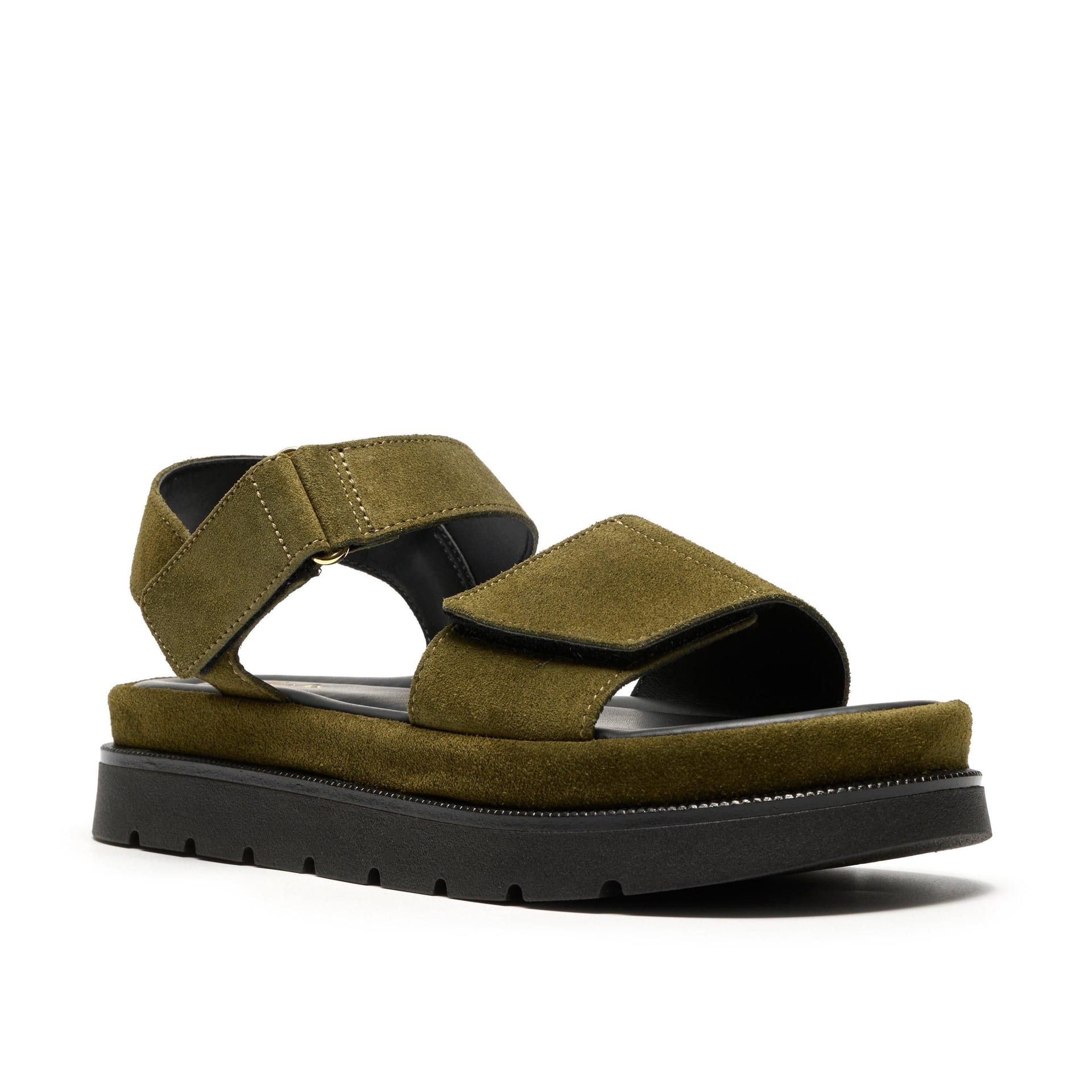 Clarks Clarks Women's Sorella Strap Olive Suede Flat Sandals, Flatforms in Green - 4