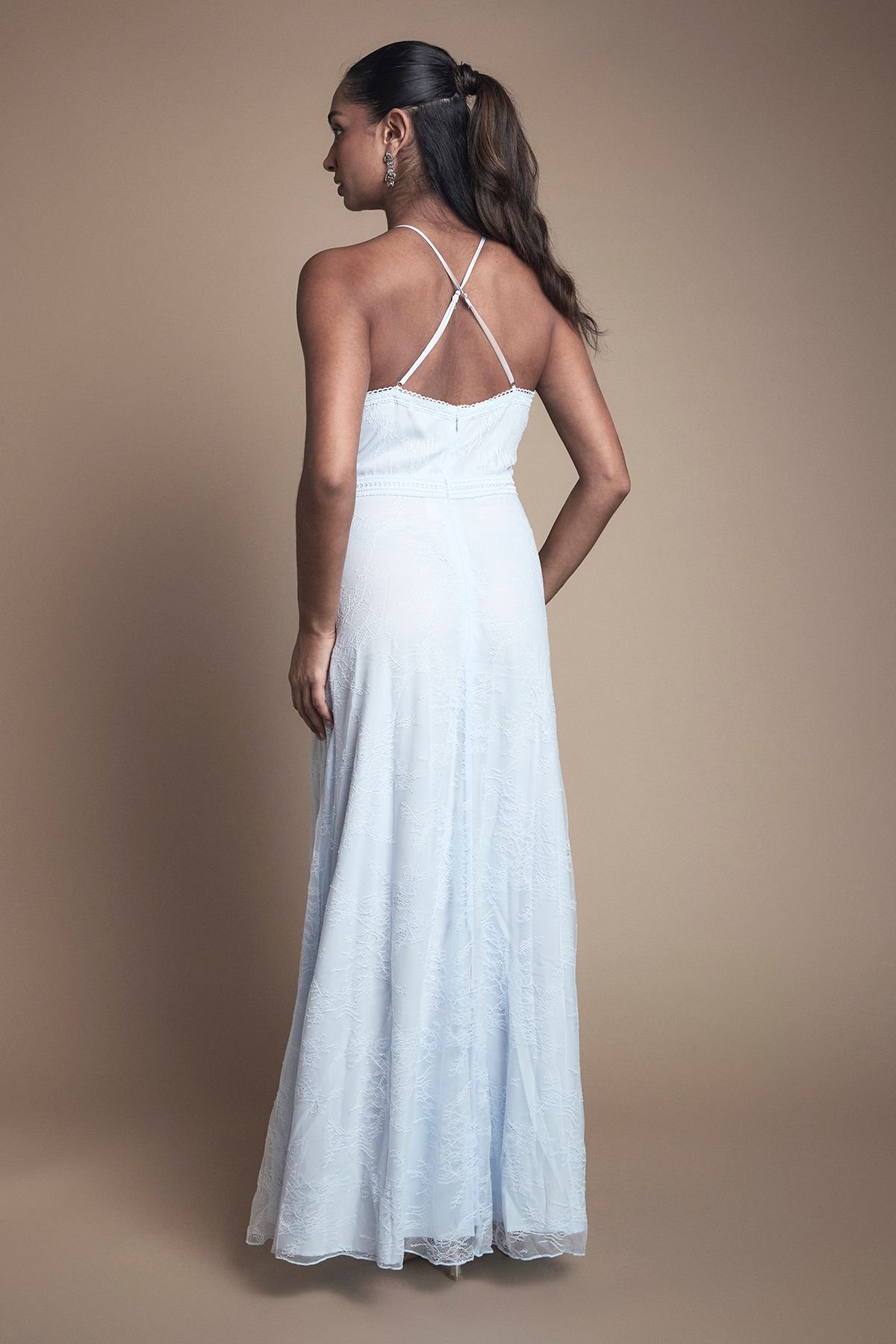 Oasis Oasis Women's Delicate Lace Apron Neck Maxi Bridesmaid Dress in Light Blue - 3