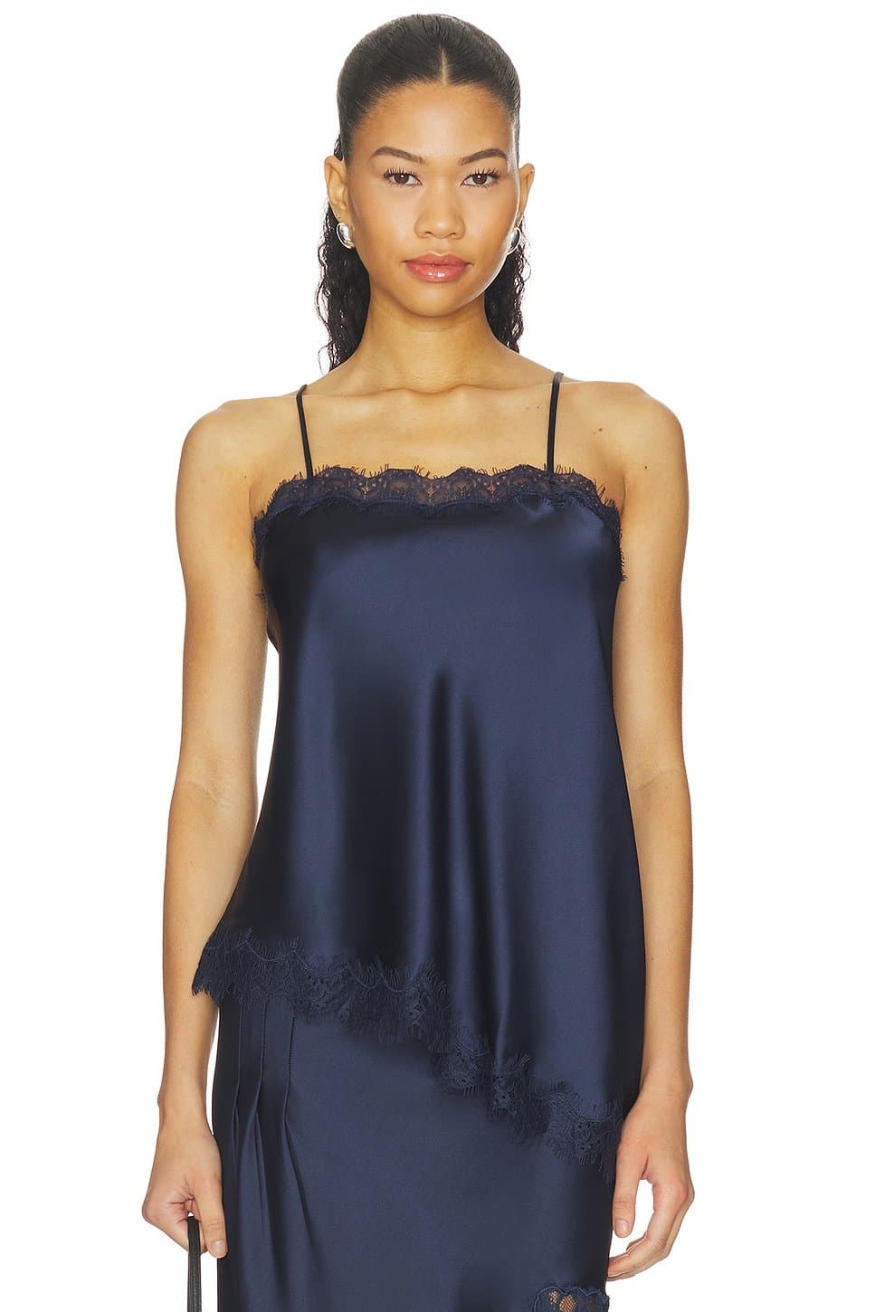 revolve Revolve Navy Satin And Lace Cami Top