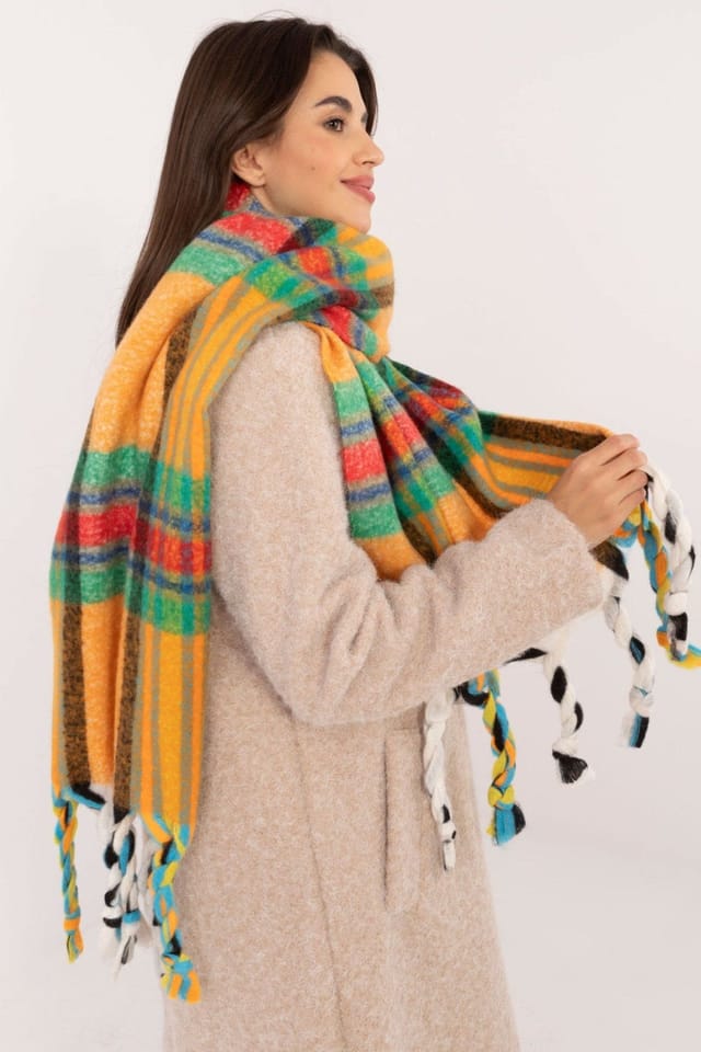 Love Lace Love Lace Women's Elegant Check Pattern Polyester Scarf with Tassels for Winter in Orange - 2