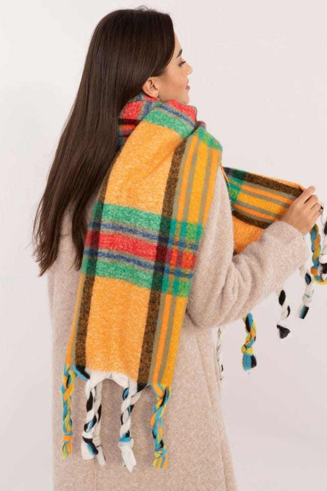 Love Lace Love Lace Women's Elegant Check Pattern Polyester Scarf with Tassels for Winter in Orange - 3