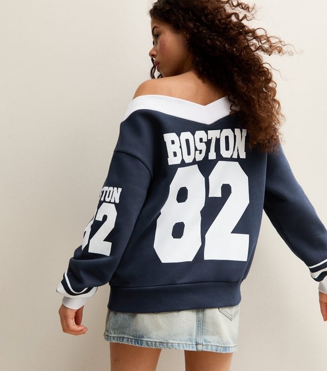 New Look Girls' Navy Boston Off Shoulder Oversized Jumper New Look - 2